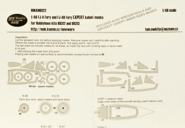 New Ware NWA-M0122 Mask FJ-4/FJ-4B Fury EXPERT (HOBBYB 80312/3) 1/48