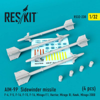 Reskit RS32-0238 AIM-9P Sidewinder missile (4 pcs) F-4, F-5, F-16, F-15, F-14, Mirage F.1, Harrier, Mirage III, Hawk, Mirage 2000 Aademy, Revell, Trumpeter, Kitty Hawk, Tamiya, Hasegawa, Italeri 1/32