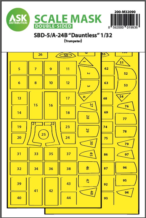 Art Scale 200-M32090 Douglas SBD-5/A-24B Dauntless canopy frame paint mask (inside and outside) 1/32