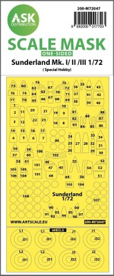 Art Scale 200-M72047 Shorts Sunderland Mk.I, Mk.II, Mk.III wheels and canopy frame paint masks (outside only) 1/72