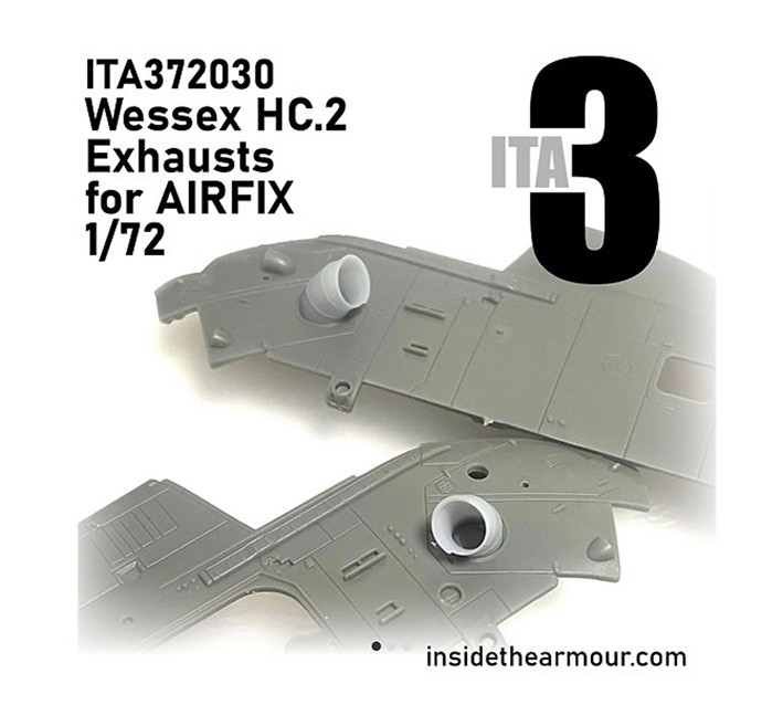 Inside the Armour ITA372030 Westland Wessex HC.2 exhaust for Airfix a pair of thin, finely detailed, drop fit exhausts 1/72