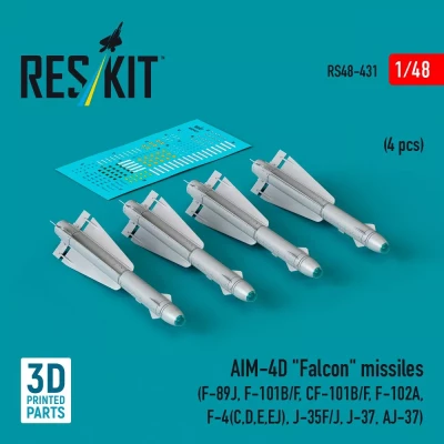 Reskit 48431 AIM-4D 'Falcon' missiles (4 pcs.) 1/48
