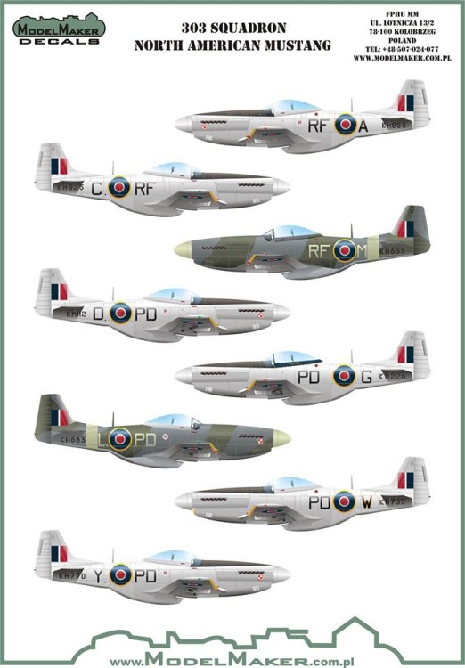 Model Maker Decals D48102 303 Squadron North-American P-51D Mustangs 1/48