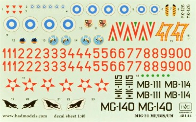 HAD 48144 Decal MiG-21 MF/Bis/UM (7x camo) 1/48