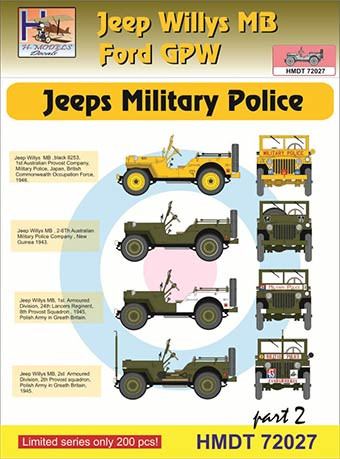 Hm Decals HMDT72027 1/72 Decals J.Willys MB/Ford GPW Military Police 2