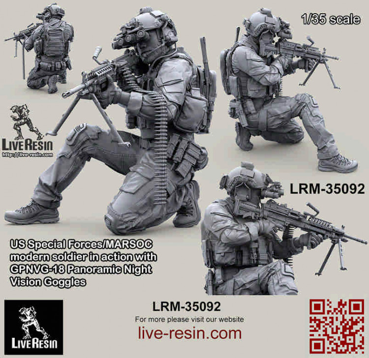 LiveResin LRM35092 Боец СОФ/МАРСОК в панорамных очках ночного видения - 3 1/35