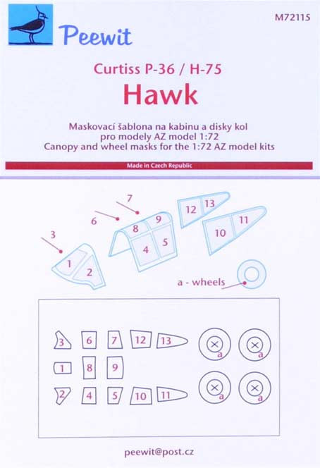 Peewit PW-M72115 1/72 Canopy mask Curtiss P-36/H-75 Hawk (AZ MODEL)
