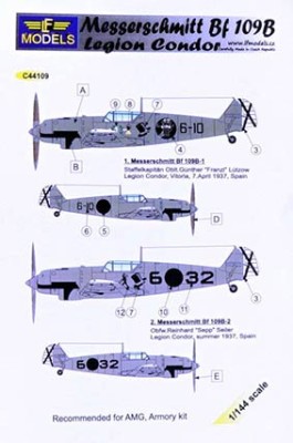 Lf Model C44109 Decals Bf 109B Legion Condor (AMG/ARMORY) 1/144