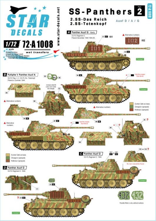 Star Decals 72-A1008 SS-Panthers #2. 2.SS-Das Reich and 3.SS-Totenkopf 1/72