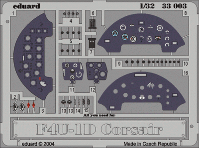 Eduard 33003 F4U-1 dashboard 1/32 TRU