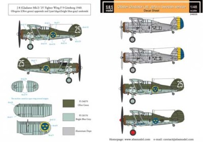 Sbs Model D48005 Декаль Gl.Gladiator (J8,J8A) Swedish AF Vol.I 1/48
