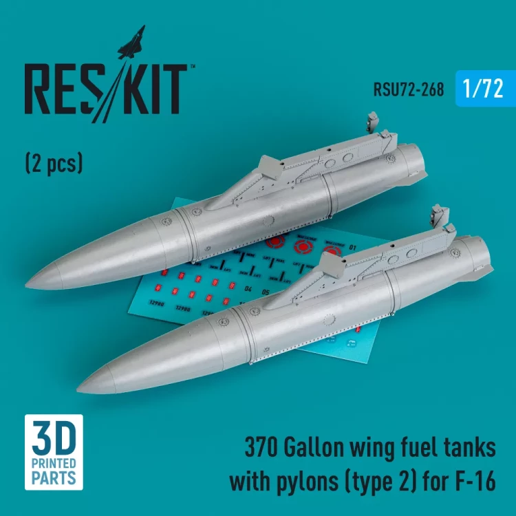 Reskit RSU72268 370 Gal. wing fuel tanks w/ pylons (type 2) 1/72