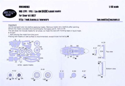 New Ware NWA-M0193 1/48 Mask MiG-17PF/PFU/Lim-6M BASIC (SMER 0827)