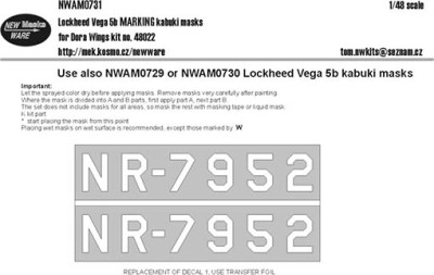 New Ware NWA-M0731 1/48 Mask Lockheed Vega 5b MARKING (DORA W.)