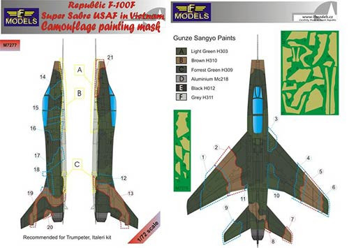 Lf Model M7278 Mask Republic F-100F USAF Camoufl.painting 1/72