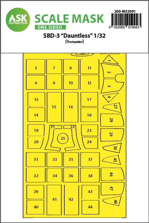 Art Scale 200-M32091 Douglas SBD-3 Dauntless canopy frame paint masks (outside only) 1/32