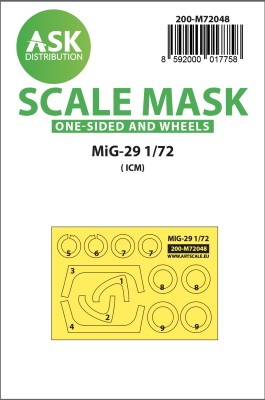 Art Scale 200-M72048 Mikoyan MiG-29 wheels and canopy frame paint masks (outside only) 1/72