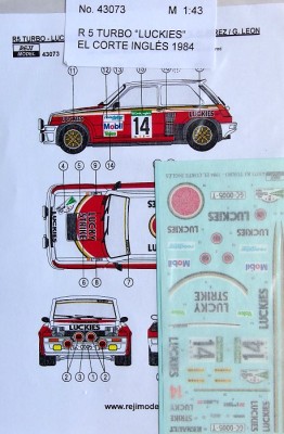 Reji Model 43073 Renault 5 Turbo LUCKIES El Corte Ingles 1984 1/43