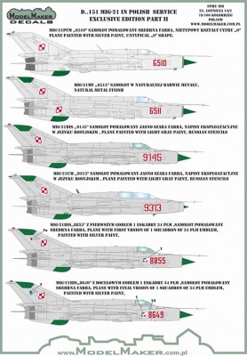 Model Maker Decals D72151 Mikoyan MiG-21 in Polish service exclusive edition part II 1/72