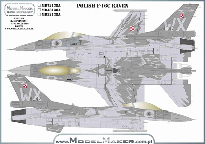Model Maker Decals MD32138A Lockheed-Martin F-16C RAVEN WX-4047 100TH Anniversary of Polish Air Force 1/32