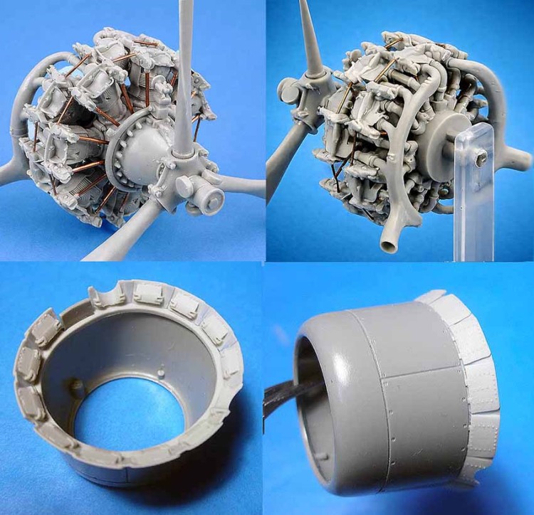 Vector VDS48-154 TBD-1 Devastator (GWH) двигатель, выхлопные коллекторы и юбка капота 1/48