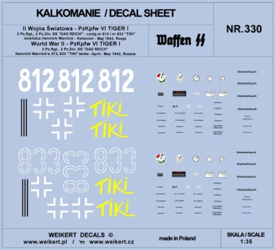 Weikert Decals 330 PzKpfw VI TIGER - 2nd Pz. Reg., 2nd Pz.Divis. 1/35
