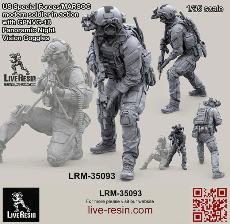 LiveResin LRM35093 Боец СОФ/МАРСОК в панорамных очках ночного видения - 4 1/35