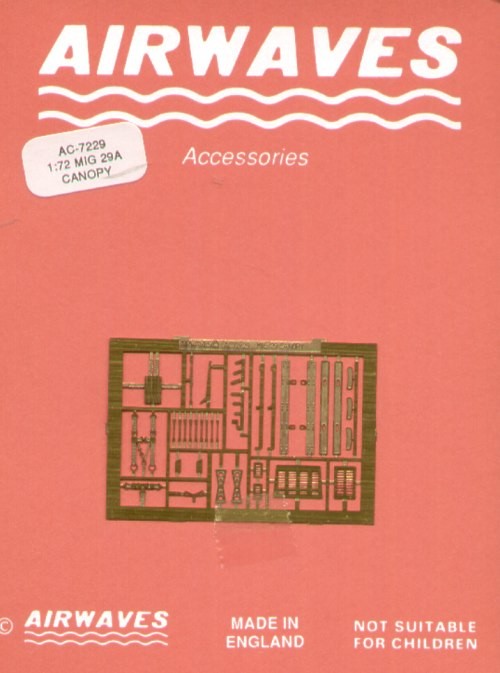 Airwaves (etched) AEC72029 Mikoyan MiG-29A 'Fulcrum' Canopy Set 1/72