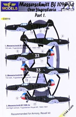 Lf Model C44110 Decals Bf 109E3a Yugoslavia (REV/ARMORY) I. 1/144