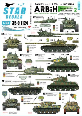 Star Decals 35-C1124 ARBiH (Muslim). Soviet T-34/85, M18 Hellcat, T-55/Hellcat, M-84, M-60PB, M53/59 Praga, PT-76B, M47 Patton.Tanks &amp; AFVs in Bosnia # 2 1/35