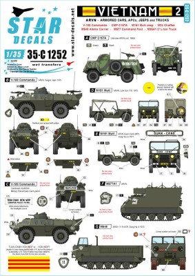 Star Decals 35-C1252 Vietnam 2.V-100 Commando, CMP C15TA, 4WD M151 Mutt, M548 ammo carrier, M577 command post, M35A1 truck and M24 Chaffee in South Vietnamese army, ARVN - Army of the Republic of Vietnam 1/35