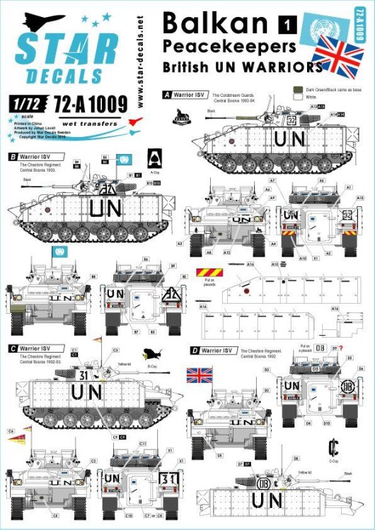 Star Decals 72-A1009 Balkan Peacekeepers #1. British UN Warriors 1/72