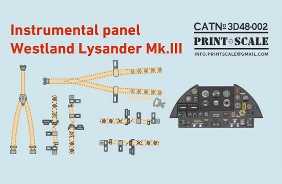 Print Scale 3D48002 Instrum.panel Westland Lysander Mk.III (3D) 1/48