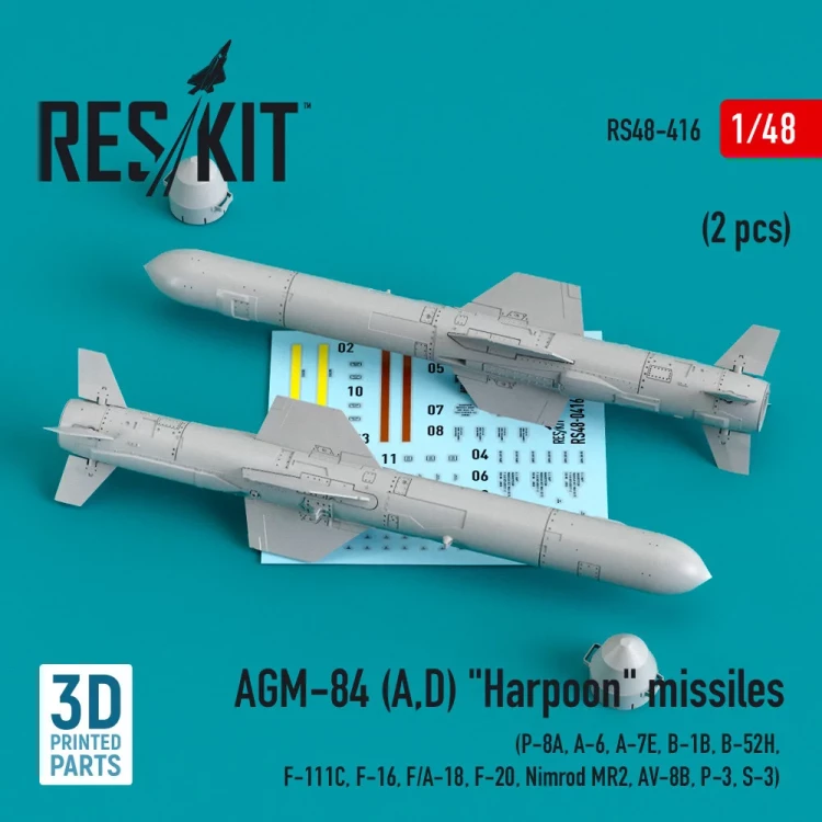 Reskit RS48-416 AGM-84 (A,D) 'Harpoon' missiles (2 pcs.) 1/48