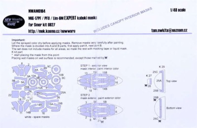 New Ware NWA-M0194 1/48 Mask MiG-17PF/PFU/Lim-6M EXPERT (SMER 0827)