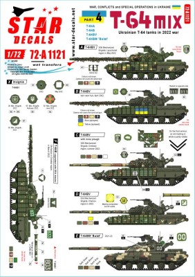 Star Decals 72-A1121 War in Ukraine # 4 Ukrainian T-64 mix in 2022 war T-64A, T-64B, T-64BV and T-64BM 'Bulat' 1/72