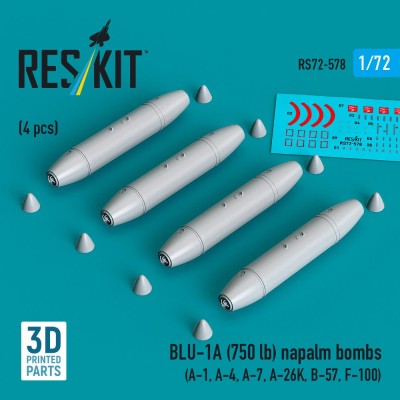 Reskit 72578 BLU-1A (750 lb) napalm bombs (4 pcs.) 1/72