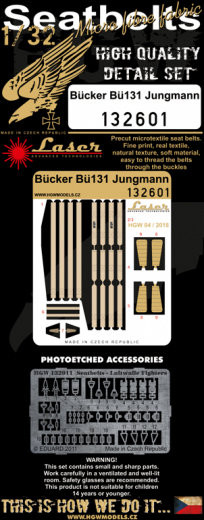 HGW 132601 Seatbelts Bucker Bu131 Jungmann (laser) 1/32