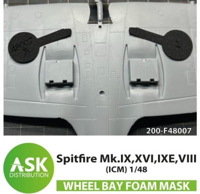 Art Scale 200-F48007 Supermarine Spitfire Mk.IX, XVI; IXE, VIII Foam flexible wheel bays mask 1/48