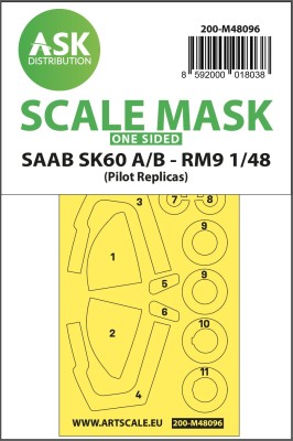 Art Scale 200-M48096 Saab SK60A/B - RM9 wheels and canopy frame paint mask (outside only) 1/48