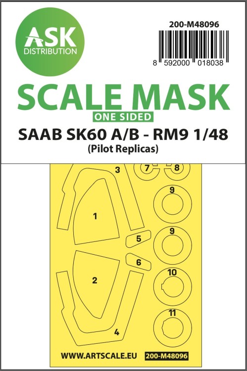 Art Scale 200-M48096 Saab SK60A/B - RM9 wheels and canopy frame paint mask (outside only) 1/48