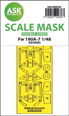 Art Scale 200-M48205 Focke-Wulf Fw-190A-7 wheels and canopy frame paint mask (inside and outside) 1/48