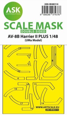 Art Scale 200-M48314 McDonnell-Douglas AV-8B Harrier II PLUS canopy frame paint mask (inside and outside) 1/48