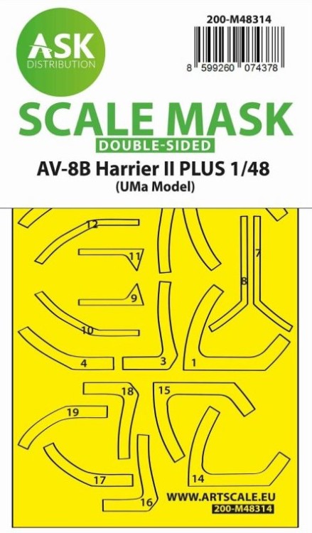 Art Scale 200-M48314 McDonnell-Douglas AV-8B Harrier II PLUS canopy frame paint mask (inside and outside) 1/48