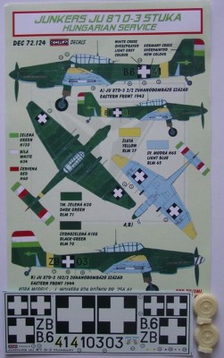 Kora Model DEC72124 Ju 87 D-3 Stuka (Hungarian Service) декали декали 1/72