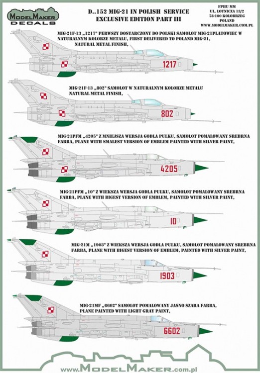 Model Maker Decals D72152 Mikoyan MiG-21 in Polish service exclusive edition part III 1/72