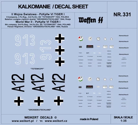 Weikert Decals 331 PzKpfw VI TIGER Divis.SS Totenkopf, 1944 Pt.1 1/35