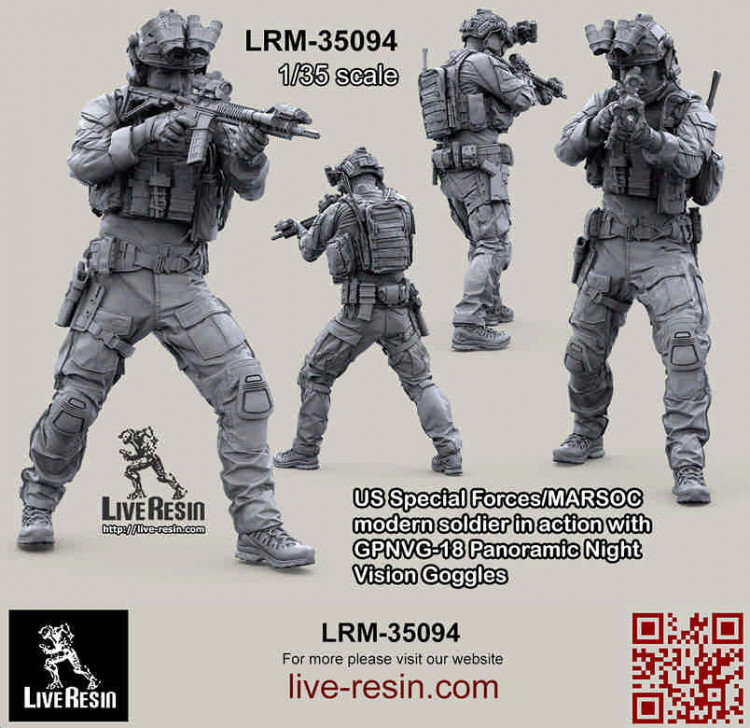 LiveResin LRM35094 Боец СОФ/МАРСОК в панорамных очках ночного видения - 5 1/35