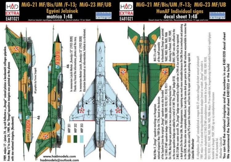 HAD E481021 Decal MiG-21/MiG-23 Hungarian AF Indiv.signs 1/48