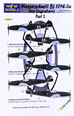 Lf Model C44111 Decals Bf 109E3a Yugoslavia (REV/ARMORY) II. 1/144